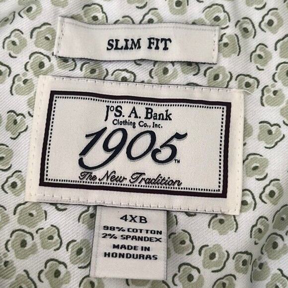 Jos. A Bank Men’s Sz 4XB Slim Fit Long Sleeve Buttoned Down Green Floral Poppy - Picture 3 of 8